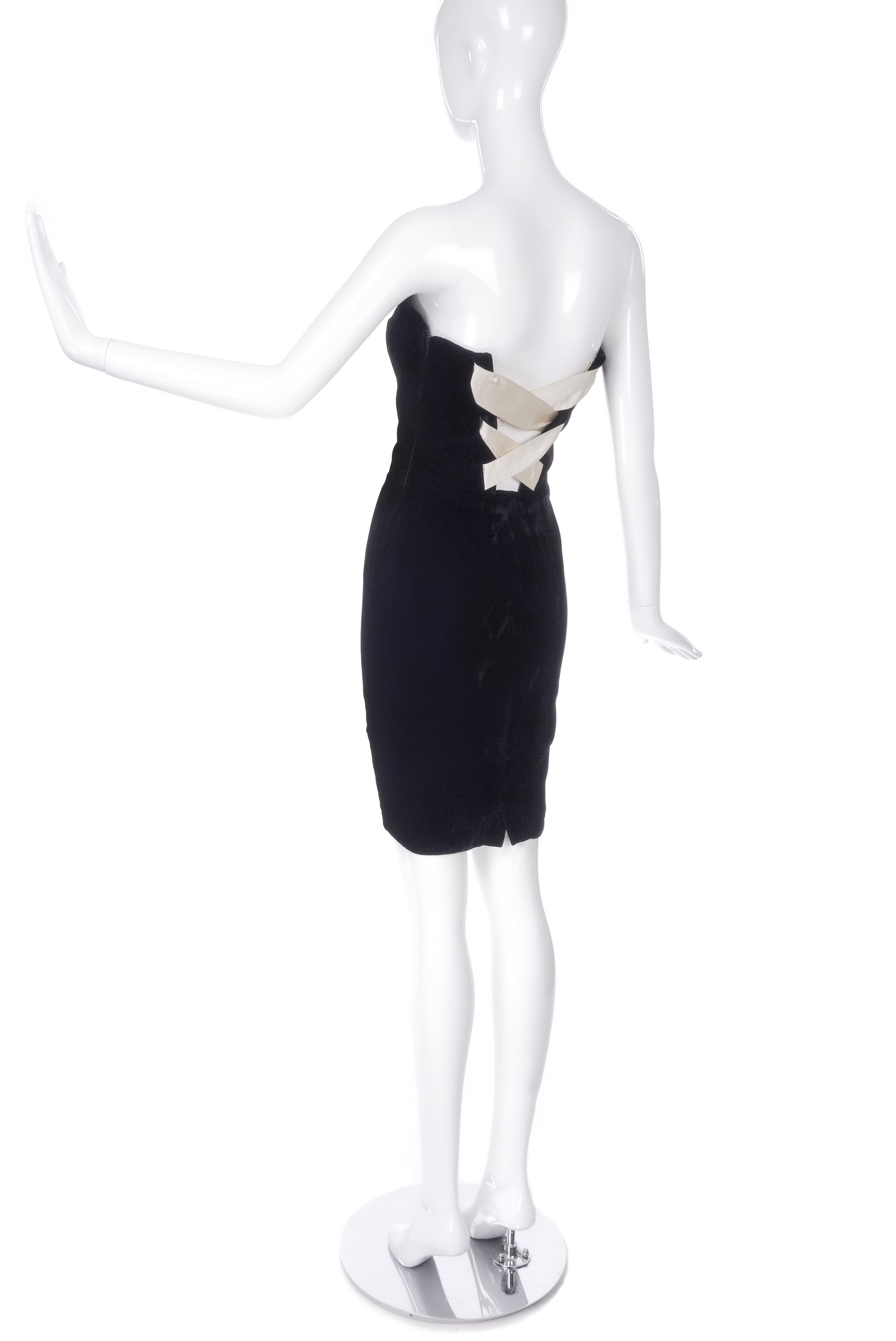 Thierry Mugler Black Velvet Horn Bodice Cocktail Dress  PaumLosAngeles