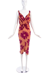 Hidy Misawa Coral & Maroon Viscose Dress with Floral Glitter Print - BOUTIQUE PURCHASE PRICE