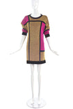 Pierre Cardin Gold and Pink Metallic Lurex Knit Mondrian Dress