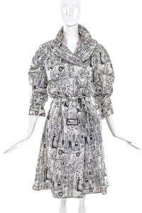 John Galliano White & Black Print Rain Coat