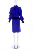 Jacqueline De Ribes Purple Silk Dress with Velvet "Corset" Detail