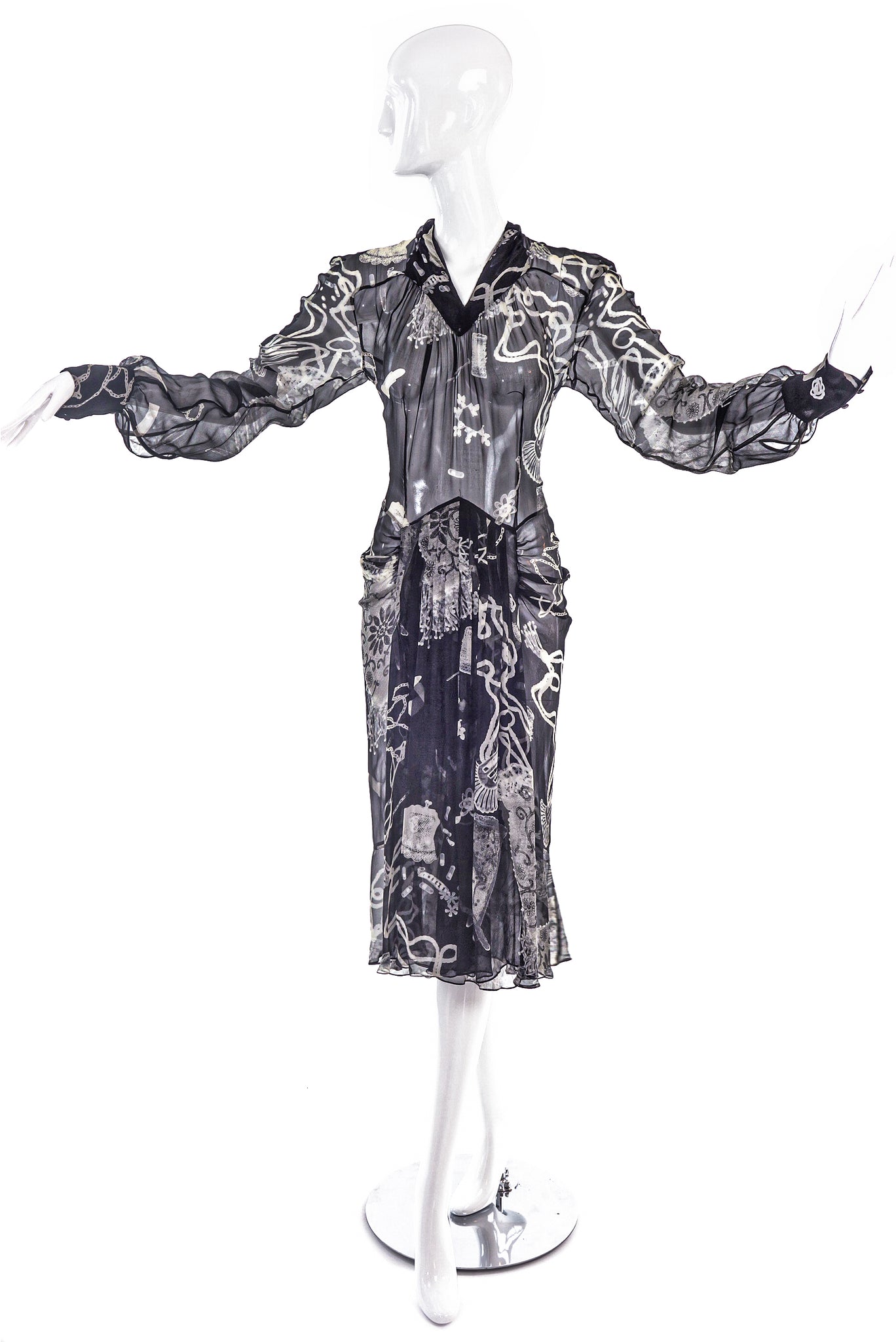 John Galliano Black & White Chiffon Dress FW2003 "Joan Crawford" Colle PaumLosAngeles John Galliano Black & White Chiffon Dress FW2003 "Joan Crawford" Colle PaumLosAngeles