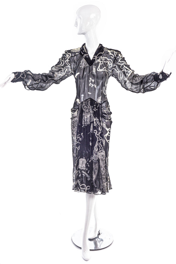 John Galliano Black & White Chiffon Dress FW2003 
