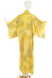 Vintage Yellow Golden Silk Kimono With Flower Print