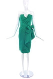 Vintage Designer Emerald Green Bustier Cocktail Dress with Bow