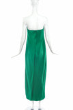Vintage Emerald Hammered Satin Bustier Dress Halston Style