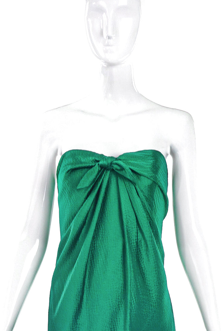 Vintage Emerald Hammered Satin Bustier Dress Halston Style – PauméLosAngeles