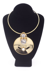 Lanvin Geometric Gold Disc with Pearl and Diamond Necklace FW2011