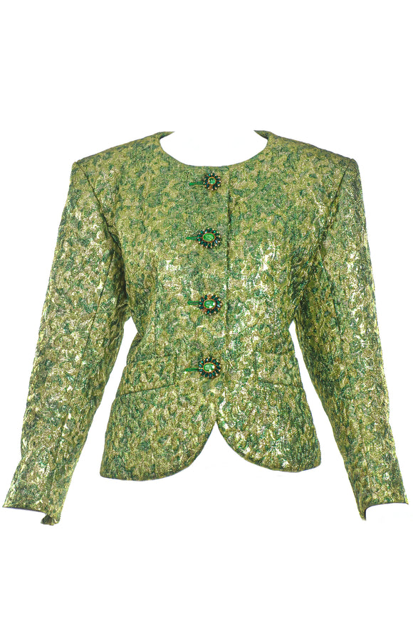 Yves Saint Laurent Green Metallic Textured Power Suit Blazer