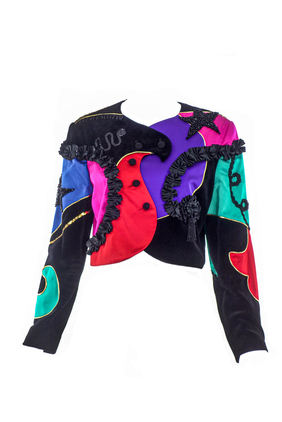 Louis Féraud Multi Color Patchwork Jacket with Star Beading