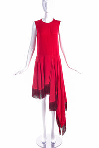 Calvin Klein 205W39NYC by Raf Simons Red Asymmetrical Dress with Fringe Detail - BOUTIQUE PURCHASE PRICE