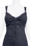 D&G by Dolce Gabbana Black Cotton Lace Trim Sophia Loren Button Up Body Con Dress