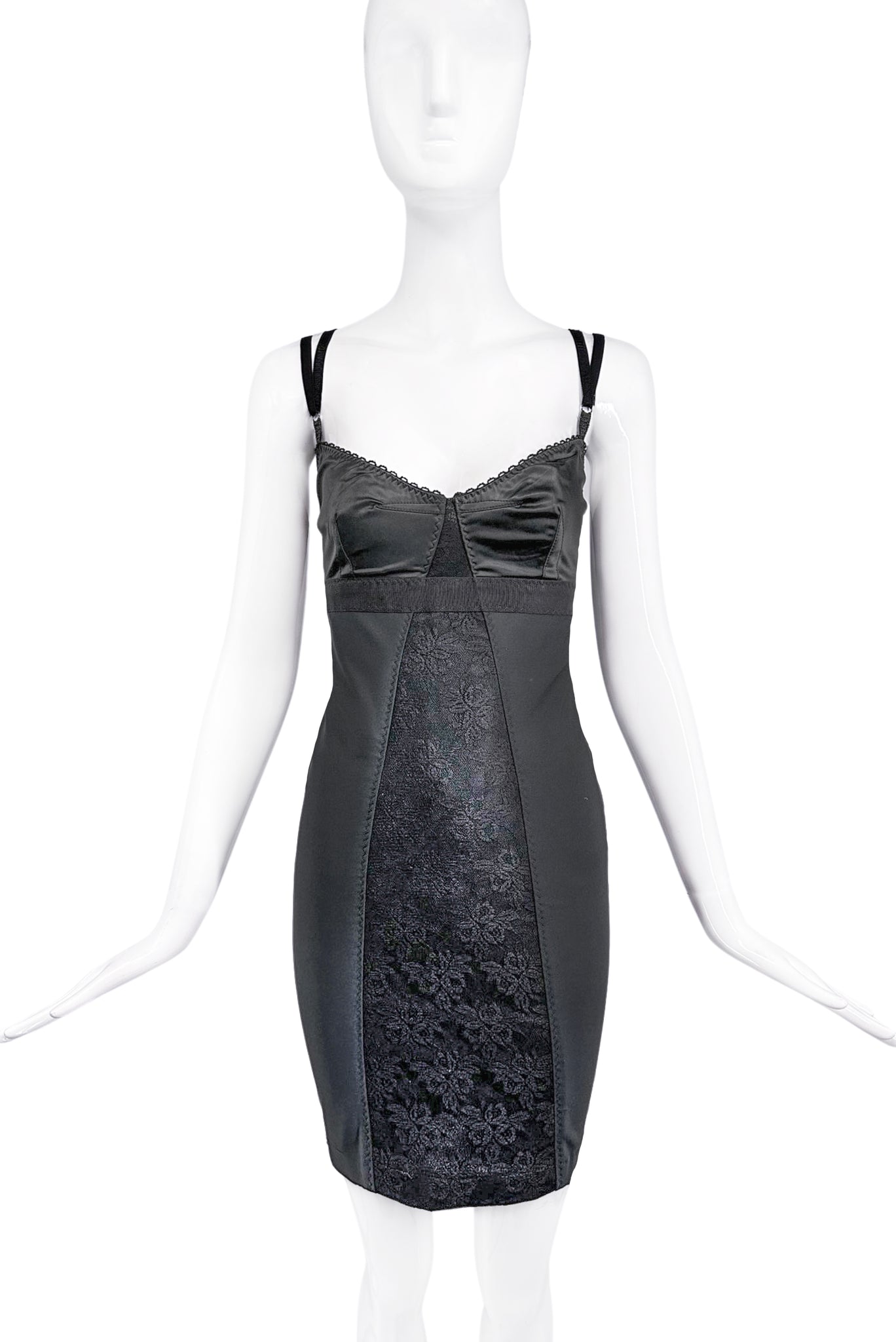 D&G by Dolce & Gabbana Black Mini Bodycon Girdle Dress with Black Lace PaumLosAngeles D&G by Dolce & Gabbana Black Mini Bodycon Girdle Dress with Black Lace PaumLosAngeles