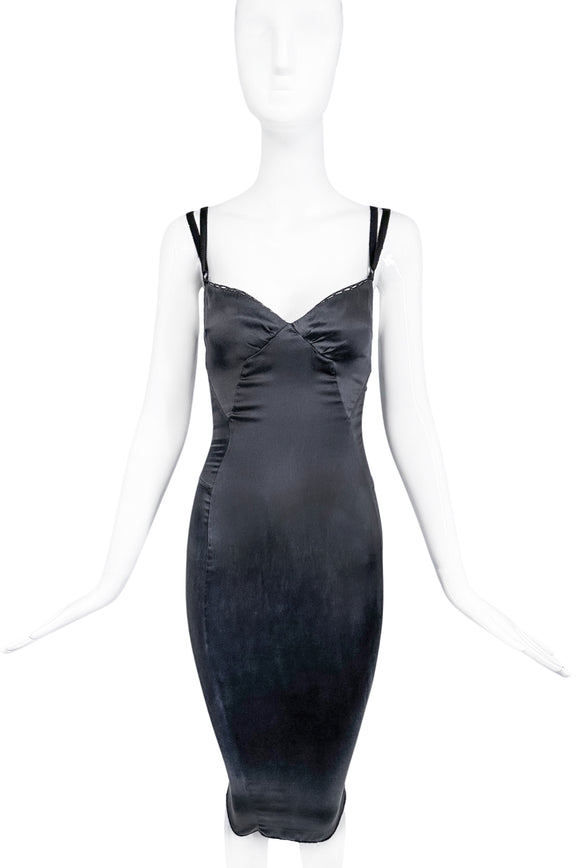 D&G by Dolce & Gabbana Black Stretch Satin Bodycon Dress