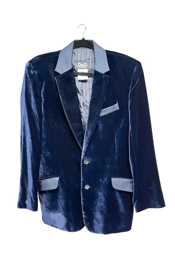 Dolce Gabbana D&G Blue Velvet Tuxedo Blazer Jacket