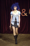 D&G by Dolce & Gabbana Blue Chiffon Baby Doll Top with Leopard Print Details FW2005
