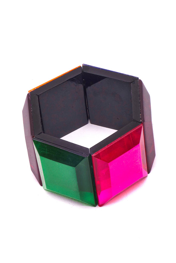 Vintage Lucite Square Multi Color Geometric Mod Disco Bracelet