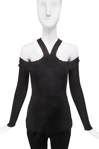 Dolce Gabbana Black "X" Halter Neck Cold Shoulder Ribbed Top