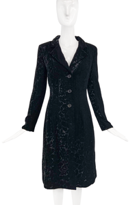 Dolce Gabbana Black Textured Velvet Trench Coat