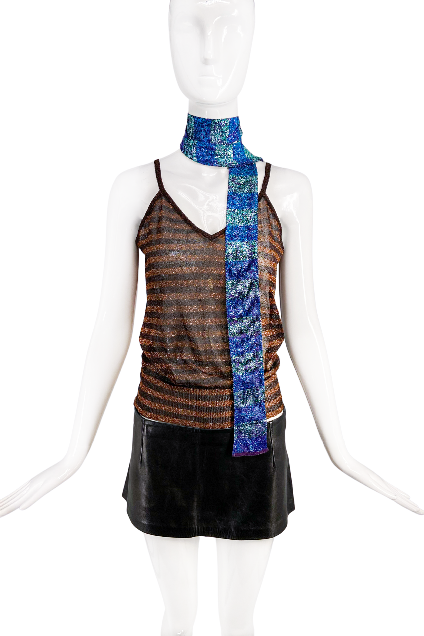 Dolce Gabbana Brown Lurex Striped Camisole Top Spring Summer 2000 Dolce Gabbana Brown Lurex Striped Camisole Top Spring Summer 2000