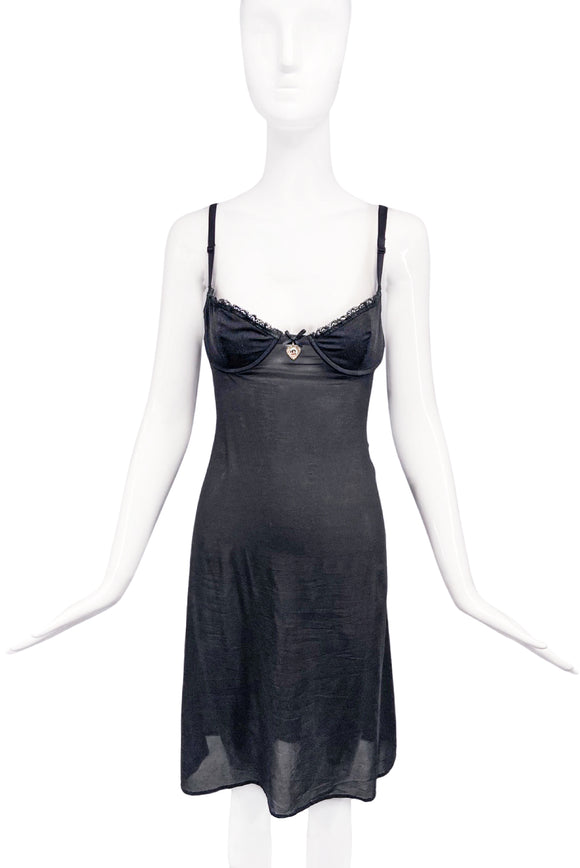 Dolce Gabbana Black Silk Negligee Holy Madonna Medallion 90's Slip Dress