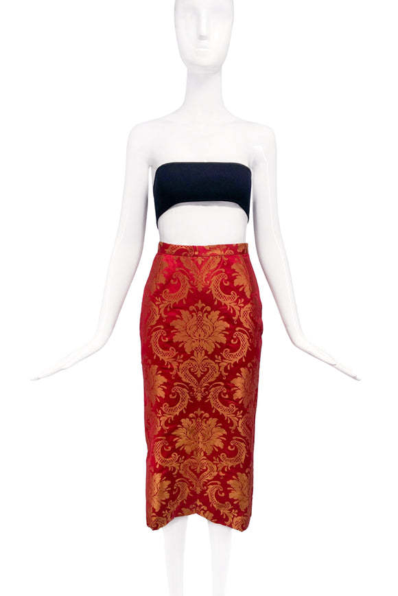 Dolce Gabbana Red Gold Tapestry Skirt