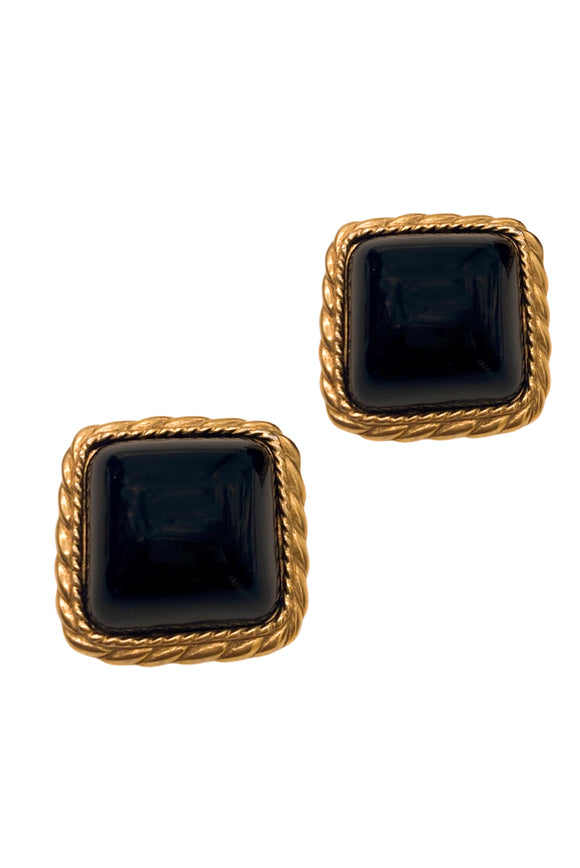 Donald Stannard Gold Twist Black Resin Dome Clip On Earrings