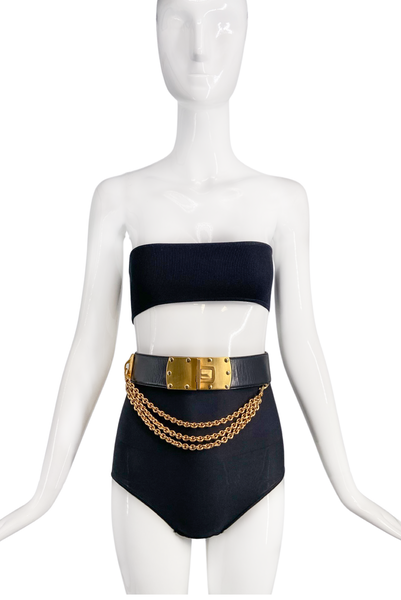 Donna Karan New York Black Leather Belt with Gold Buckle  display picture 2