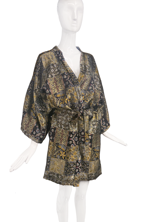 Vintage Patchwork Floral Print Silk Kimono Robe Dries Van Noten Style Unisex