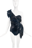 Dundas by Peter Dundas One Shoulder Asymmetric Black Sequin Bow Top