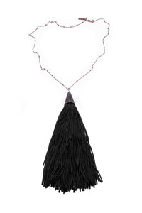 Eddie Borgo Black Silk Tassel Necklace with Pavé Crystal Details