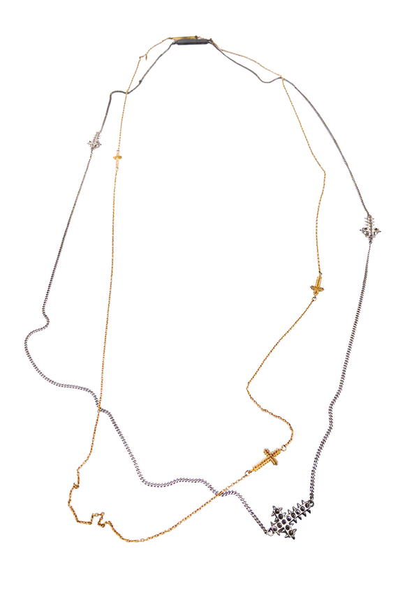 Eddie Borgo Gold and Silver Cross Spike Necklace Set