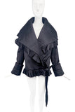 John Galliano Style Black Satin Silk Ruffle Oversized Collar Cuff Puffer Ungaro Coat Jacket