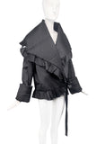 John Galliano Style Black Satin Silk Ruffle Oversized Collar Cuff Puffer Ungaro Coat Jacket