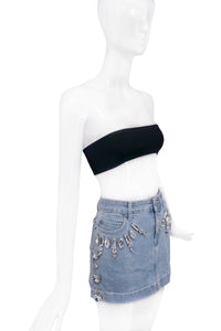 Emanuel Ungaro by Fausto Puglisi Blue Denim Crystal Studs Mini Skirt