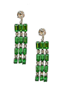 Vintage Emerald Green Baguette Crystal Waterfall Earrings