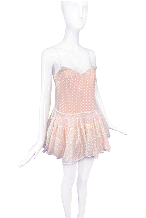 Emilio de la Moreno Baby Pink Neoprene Dress with a Shear Overlay