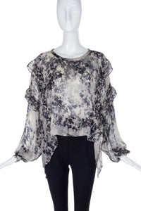 Faith Connection Black and White Chiffon Blouse with Lurex Detail