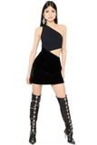 Fausto Puglisi Black Mini Dress with Cut-Out Detail and Velvet Skirt