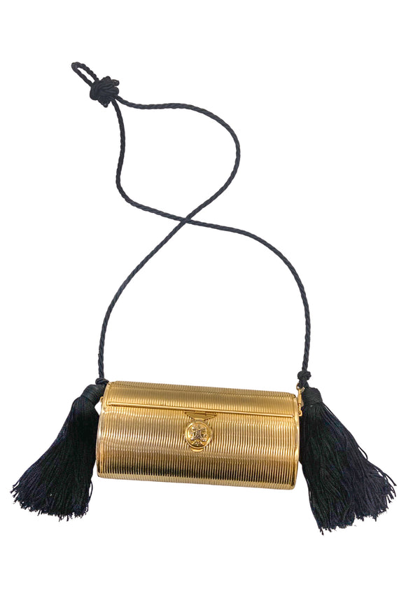 Fendi Gold Metal Black Silk Fringe Bag