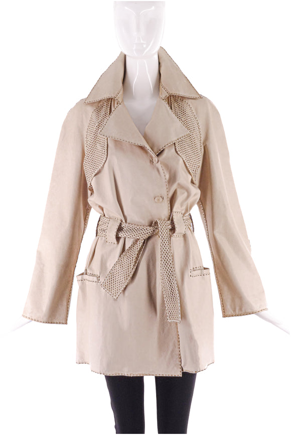 Fendi  Tan Nude Leather Trench with Perforation and Stitching