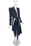 John Galliano Black Couture Shoulder Tailored High Slit Coat Dress Spring 1995 Runway