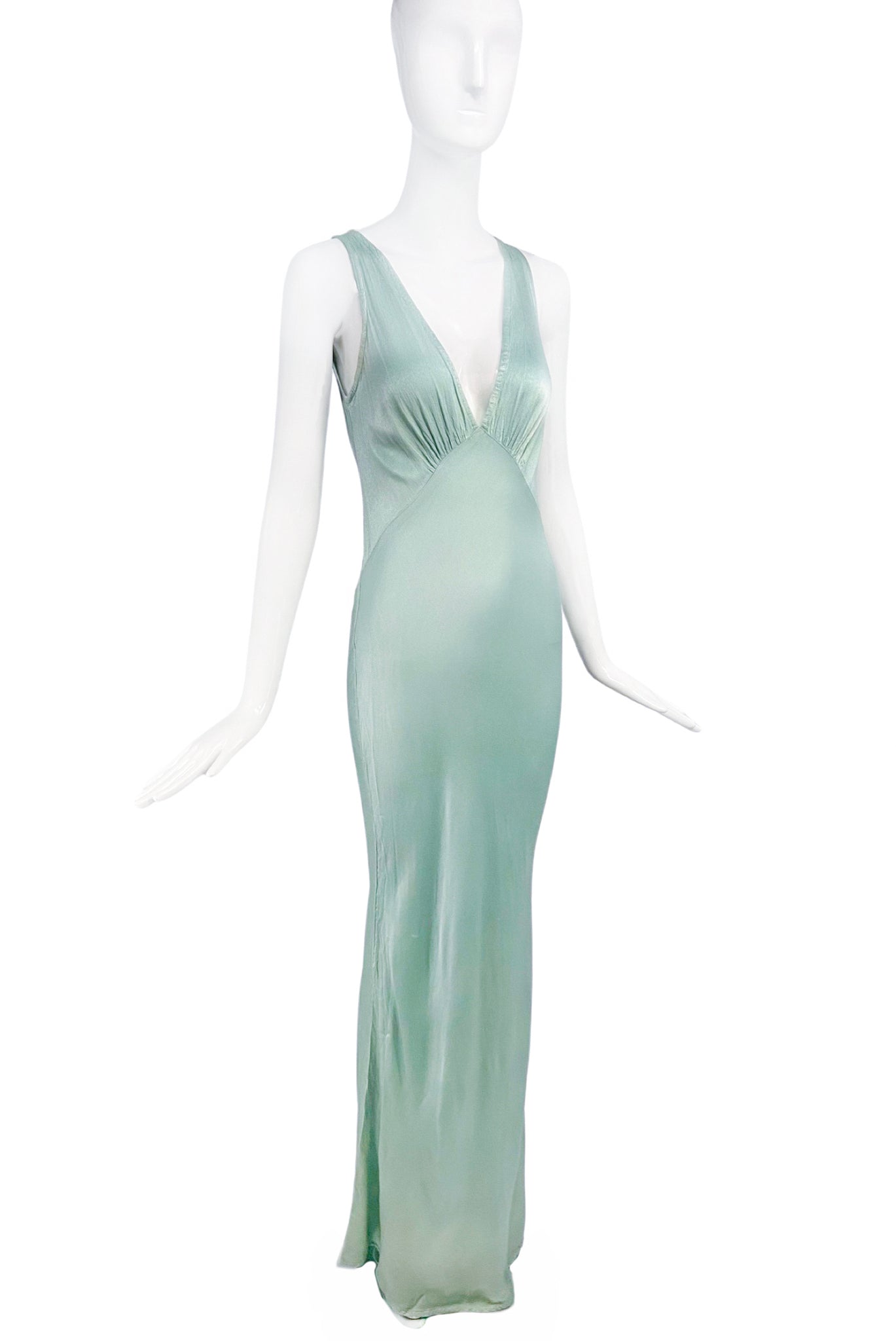 Ghost Sea Foam Green Turquoise Satin Silk Bias Cut Slip Dress Gown Gal PaumLosAngeles Ghost Sea Foam Green Turquoise Satin Silk Bias Cut Slip Dress Gown Gal PaumLosAngeles