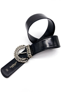 Gianni Versace Black Patent Leather Belt with Biker Chain Buckle
