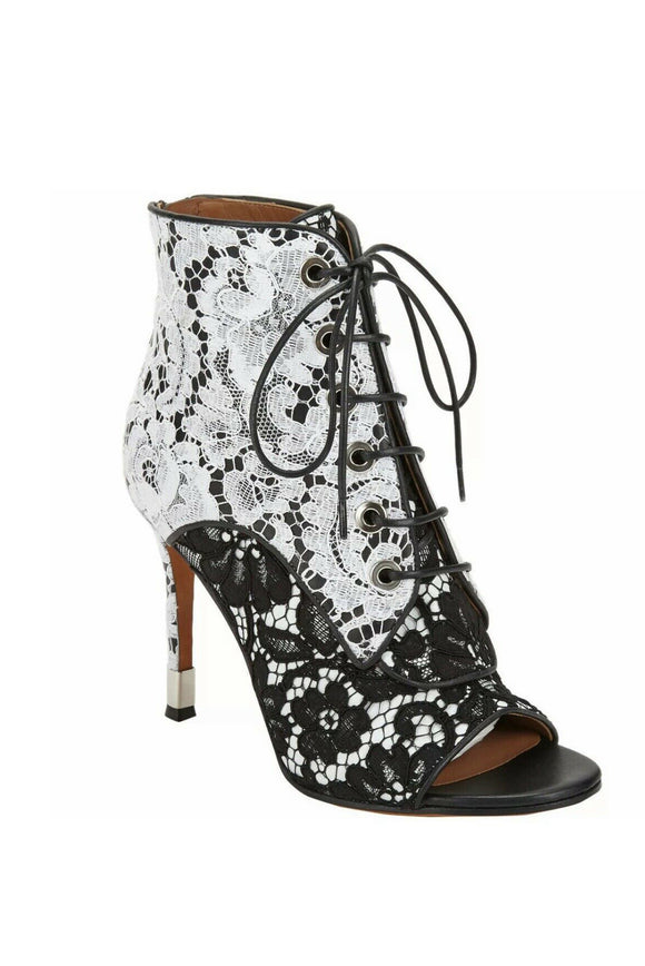 Givenchy Black and White Lace Peep-Toe Heeled Booties