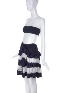 Givenchy Black Cotton Tiered Skirt with Lace Ruffles