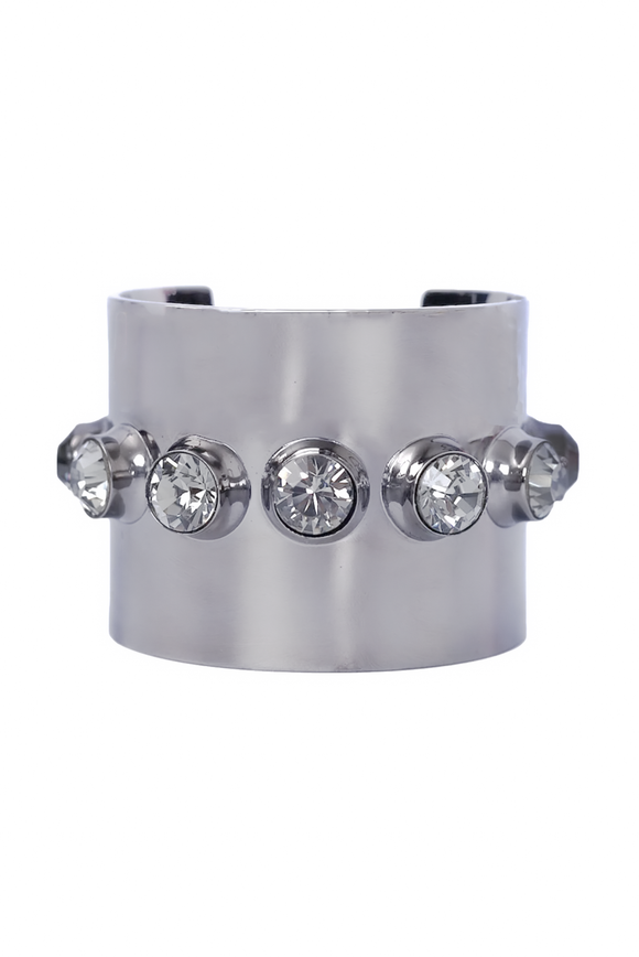 Givenchy Gunmetal Chrome and Diamond Stud Huge Cuff Bracelet