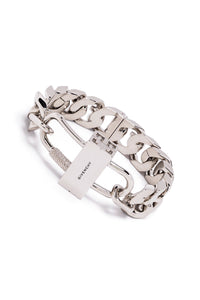 Givenchy Silver Metal Curb Chain Logo Clasp Bracelet