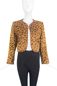 Givenchy Leopard Print Suede Cropped Jacket with Rope Trim