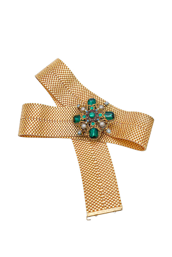 Vintage Gold Emerald Green Maltese Cross 'Chanel Style' Belt